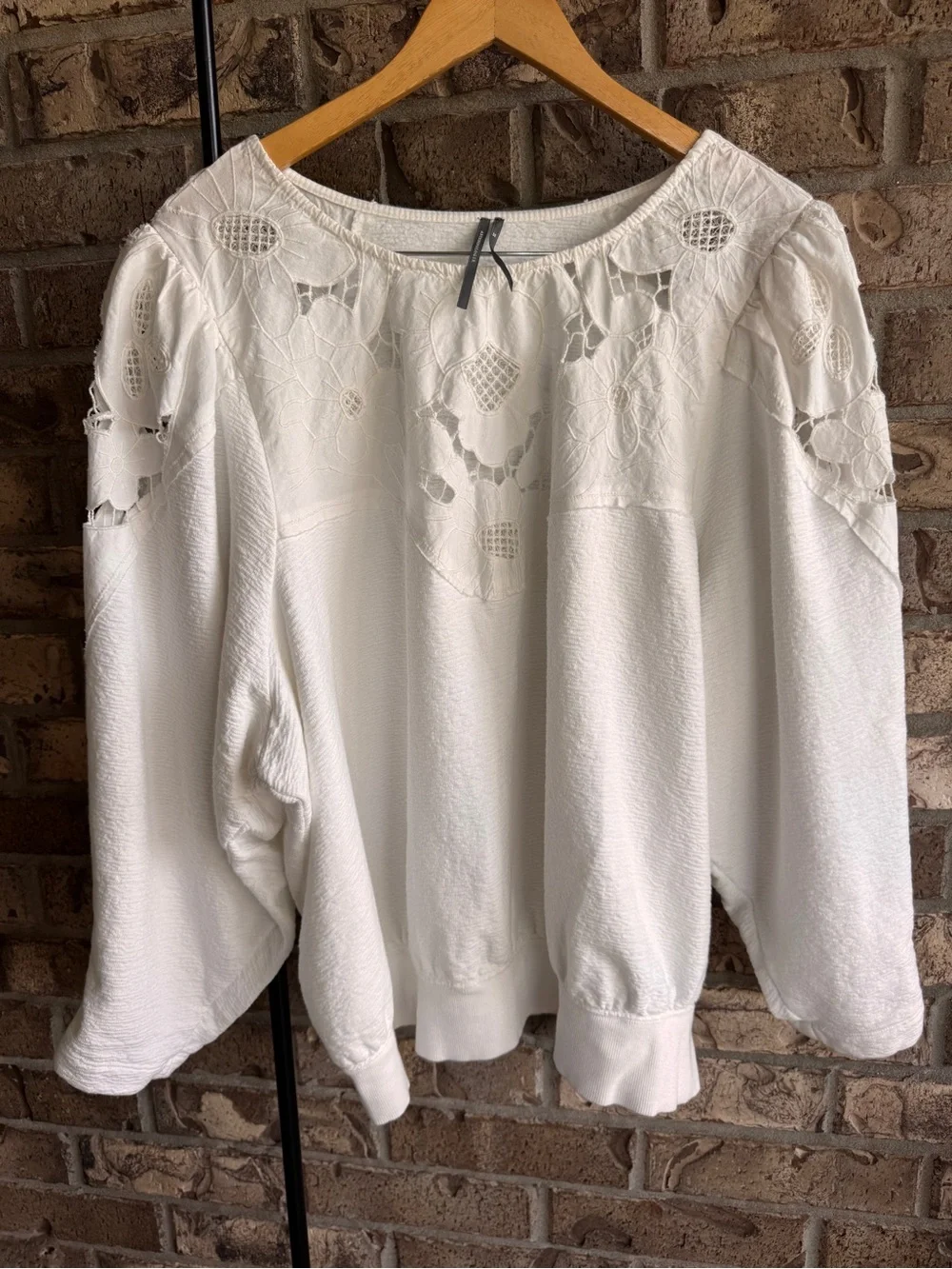 By Anthropologie Lace Cutwork Mutton-Sleeve Top Size 3XL